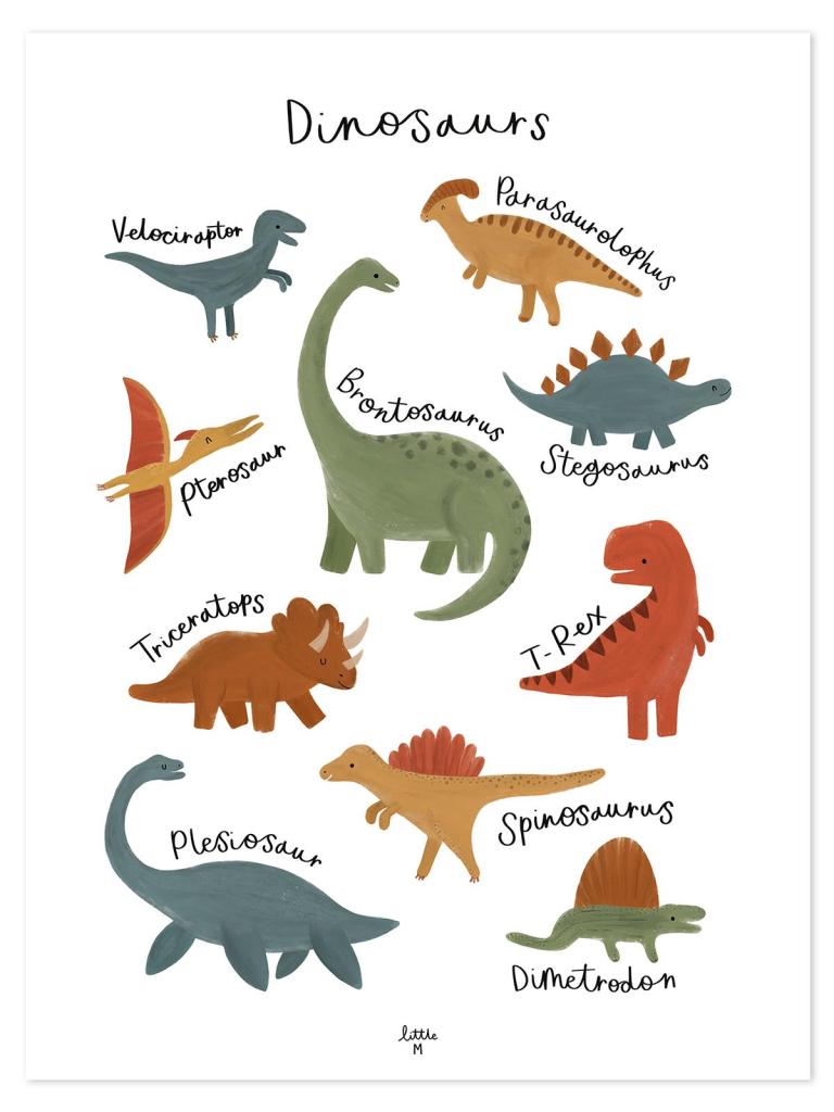 Kinderkamer poster met kleurrijke, organische dinosaurusillustraties, veilig en kindvriendelijk ontwerp, multifunctioneel en . - Poster Dinosaurus | Lilipinso - Default Title - dinosaurus, dinosaurussen, kinderkamer, lilipinso, sunny - Casa Mini
