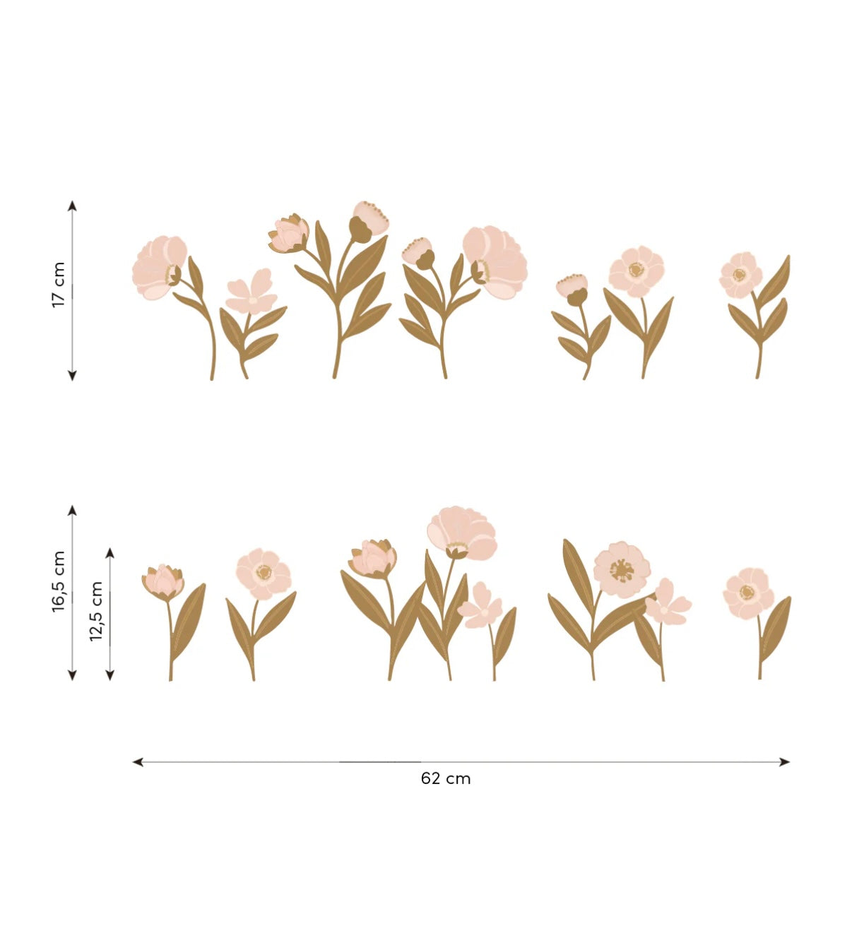 Muursticker set met zachtroze bloemen en donkergroene bladeren in verschillende hoogtes en vormen, strak en organisch. - Muursticker | Flowers - Default Title - bloemen, bloemen en bladeren, kinderkamer, lilipinso, Muursticker, vliesbehang - Casa Mini