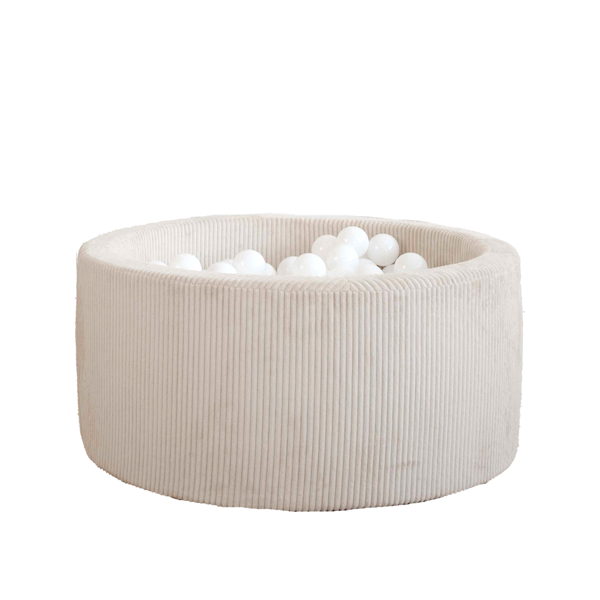 Ronde creme rib velvet ballenbad van zacht polyester met witte ballen, kindvriendelijk en veilig voor kleurrijke kinderkamer . - 90 x 30 - 90x40, afneembaar, Ballenbad, Creme, Fluweel, Polyester, Rib velvet, wasbaar - Ballenbad Rib Velvet Creme - Casa Mini
