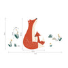 Oranje vos zittend naast twee rode paddestoelen met witte stippen, omringd door groene grassprietjes en kleine witte. - Muursticker | Fox Family - Default Title - forest happiness, kinderkamer, lilipinso, Muursticker, vliesbehang, Vos, Vossen - Casa Mini