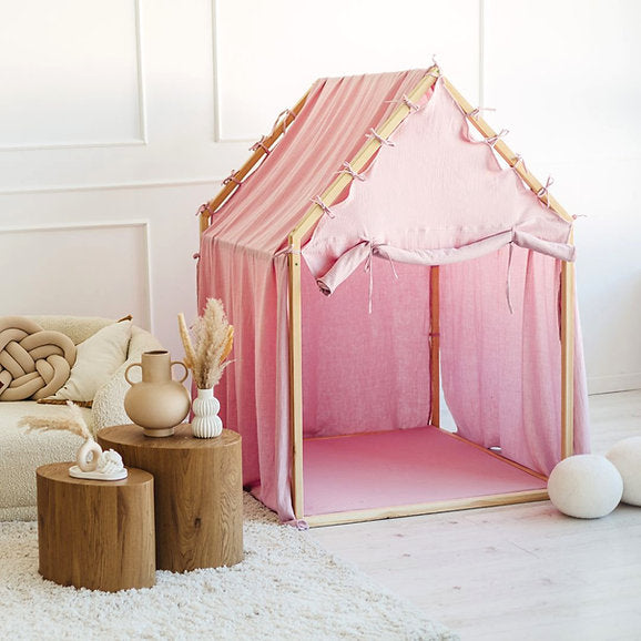 Kindvriendelijk Scandi speelhuis in zachte roze tinten, van duurzaam materiaal met stevige houten frame, perfect voor in de. - Default Title - Moje, pink, roze, Scandi, Speelhuis, wasbaar - Speelhuis Scandi Pink - Casa Mini