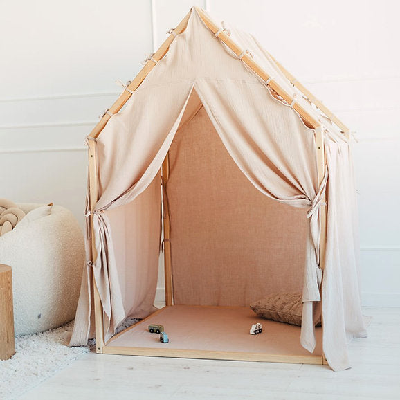 Beige Scandi speelhuis met stevige houten frame en katoenen doek, kindvriendelijk en veilig voor in de kinderkamer, duurzame . - Default Title - beige, Moje, Scandi II, Speelhuis - Speelhuis Scandi Beige II - Casa Mini