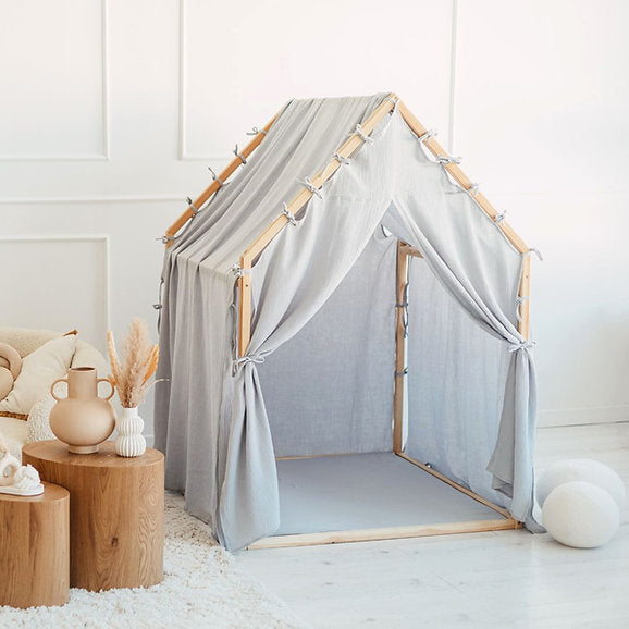 Blauwgrijs speelhuis met houten frame in Scandinavische stijl, kindvriendelijk en veilig voor de kinderkamer, duurzaam. - Default Title - blauw, Blue, Moje, Scandi II, Speelhuis - Speelhuis Scandi Blue II - Casa Mini