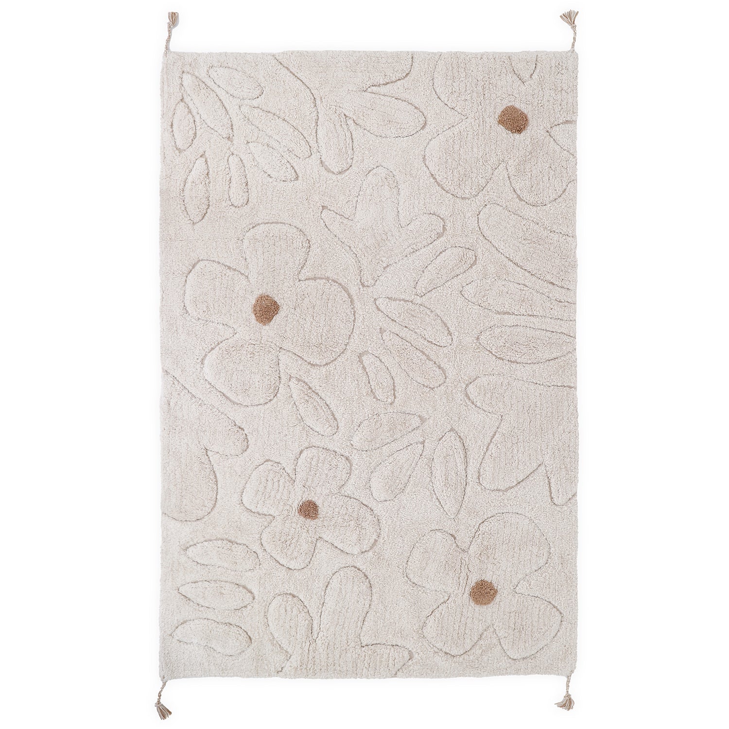 Beige rechthoekig vloerkleed met zacht reliëf bloemenpatroon in kindvriendelijk ontwerp, kwalitatief met lange levensduur,. - Default Title - gentle flora, nattiot, rechthoek, Vloerkleed, wolk - Gentle Flora Vloerkleed Nattiot - Casa Mini