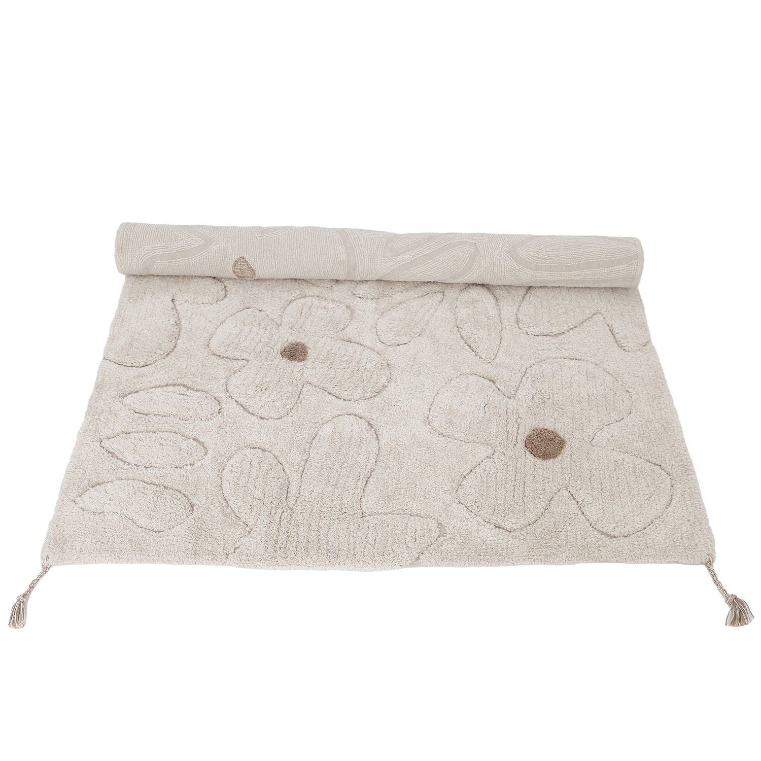 Rechthoekig kinderkamer vloerkleed met zachte, naturel beige tint en subtiele bloemmotieven, gemaakt van kwaliteit. - Default Title - gentle flora, nattiot, rechthoek, Vloerkleed, wolk - Gentle Flora Vloerkleed Nattiot - Casa Mini