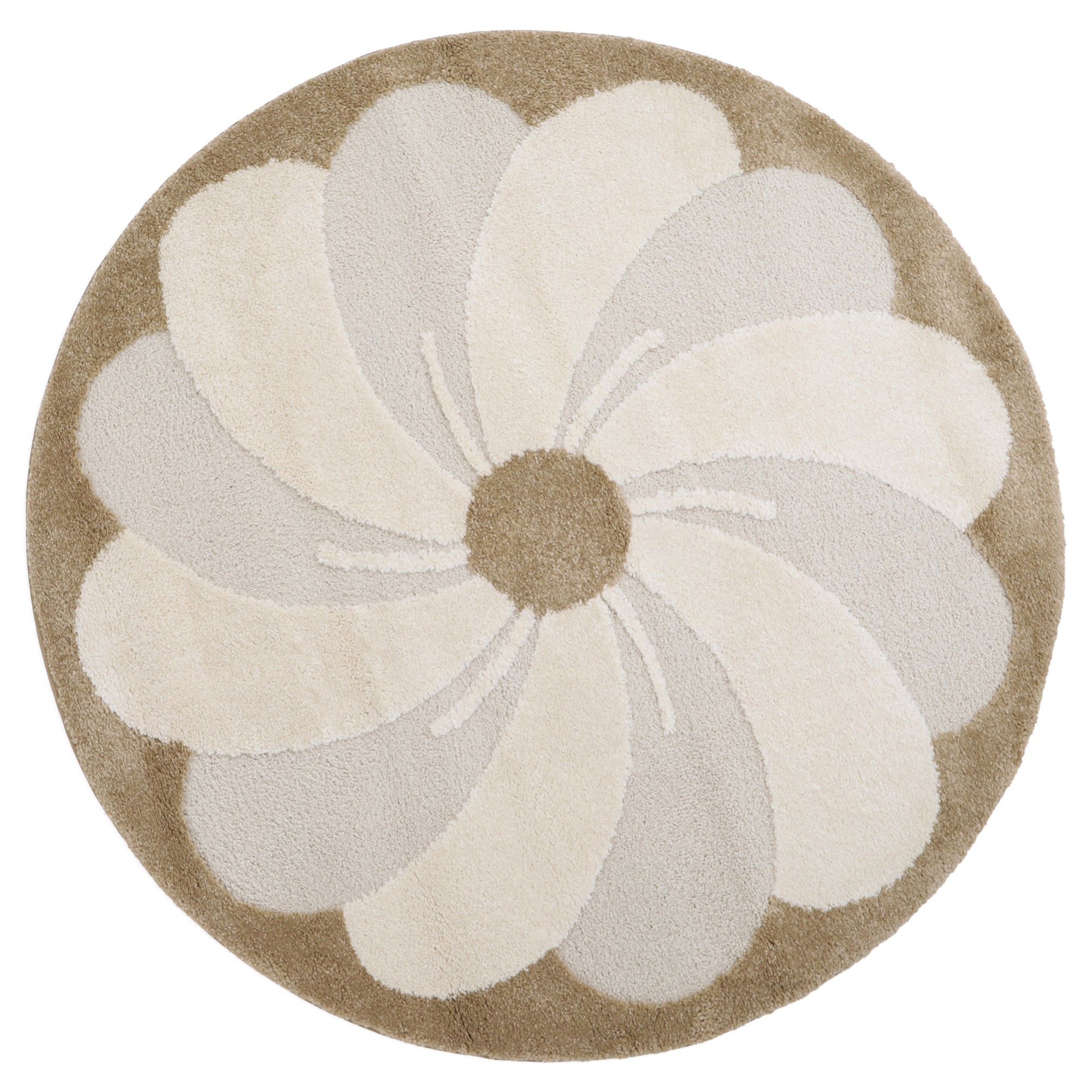 Rond vloerkleed met groot bloemmotief in zachte beige en witte tinten, kindvriendelijk ontwerp, veilige en duurzame. - Default Title - bloem, bloemen, bloemen en bladeren, elsa, nattiot, rond, Vloerkleed - Elsa Vloerkleed Nattiot - Casa Mini