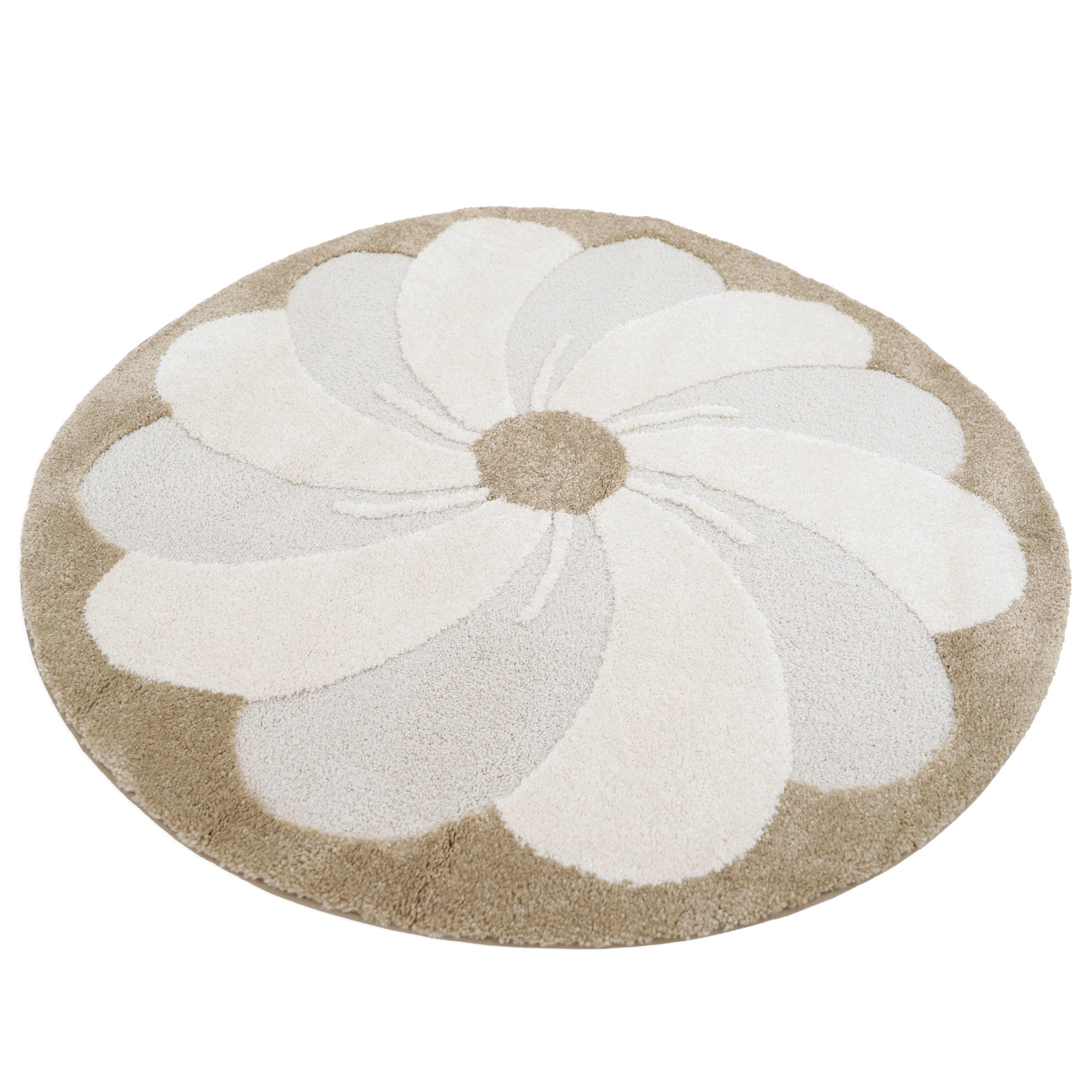 Rond vloerkleed met bloemmotief in zachte beige en wit tinten, kindvriendelijk en veilig voor de kinderkamer, duurzame. - Default Title - bloem, bloemen, bloemen en bladeren, elsa, nattiot, rond, Vloerkleed - Elsa Vloerkleed Nattiot - Casa Mini