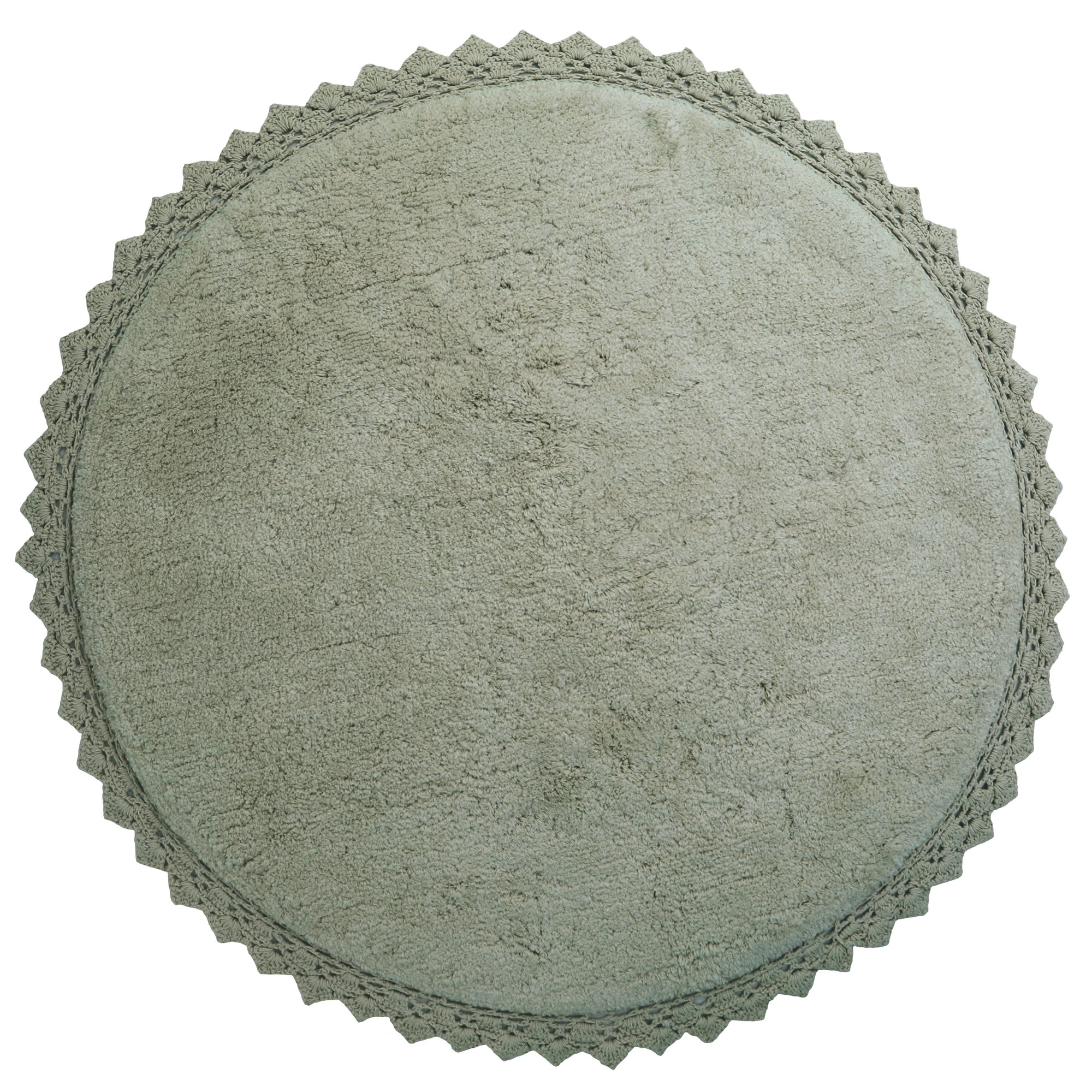 Rond vloerkleed Perla Olive in zachte olijfgroene tint met geborduurde zigzagrand, kindvriendelijk en veilig voor in de. - Default Title - boho, nattiot, perla, perla olive, rond, Vloerkleed - Perla Olive Vloerkleed Nattiot - Casa Mini