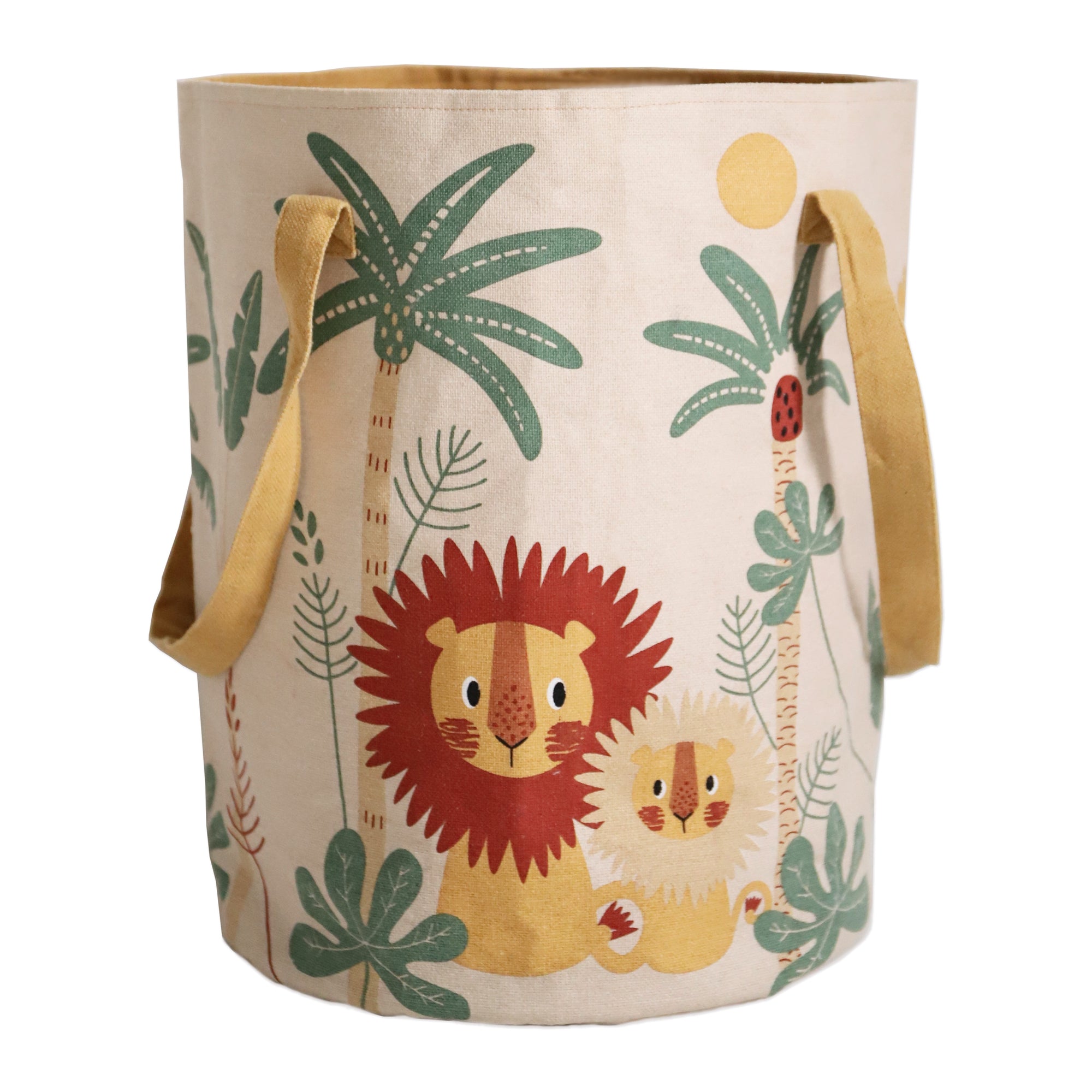 Kinderkamer opbergmand van stevig canvas met jungle-thema, beschilderd met kleurrijke leeuwen en palmbomen, kindvriendelijk. - Default Title - jungle, mamalove, nattiot, opbergen, opbergmand - Mamalove opbergmand - Casa Mini