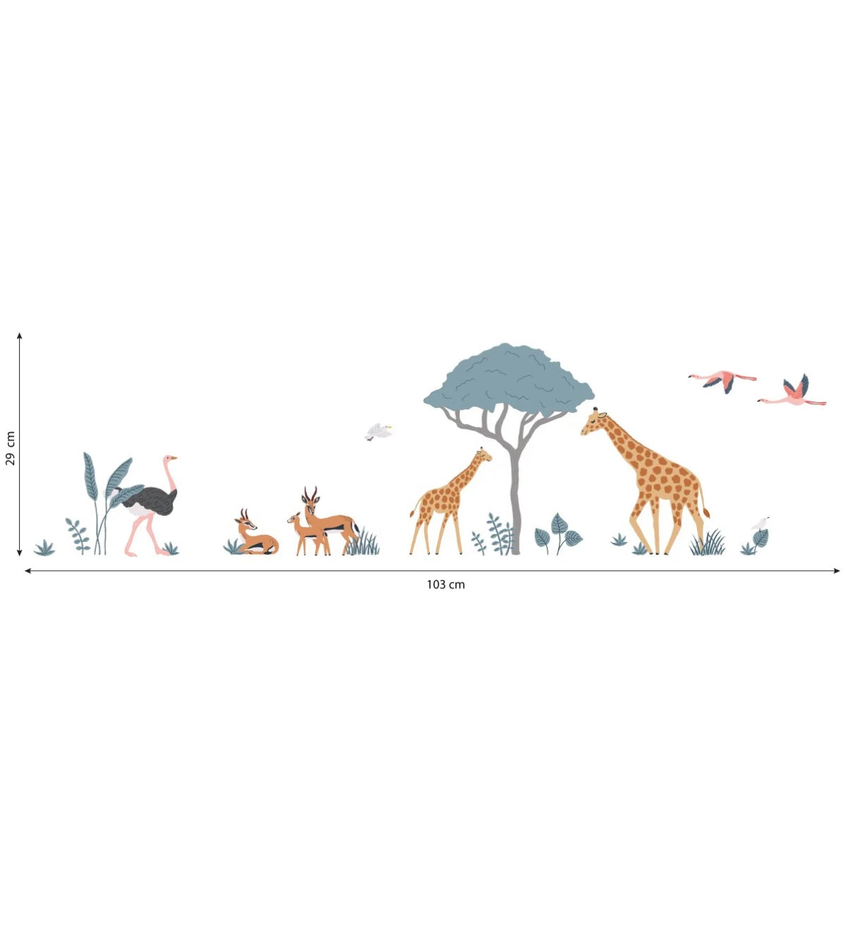 Organische, kindvriendelijke muursticker met giraffe, struisvogel en savanneplanten in zachte aardetinten, veilig en. - Muursticker | Savannah Animals - Default Title - Giraffe, kinderkamer, lilipinso, Muursticker, Savanne, Tanzania, vliesbehang - Casa Mini