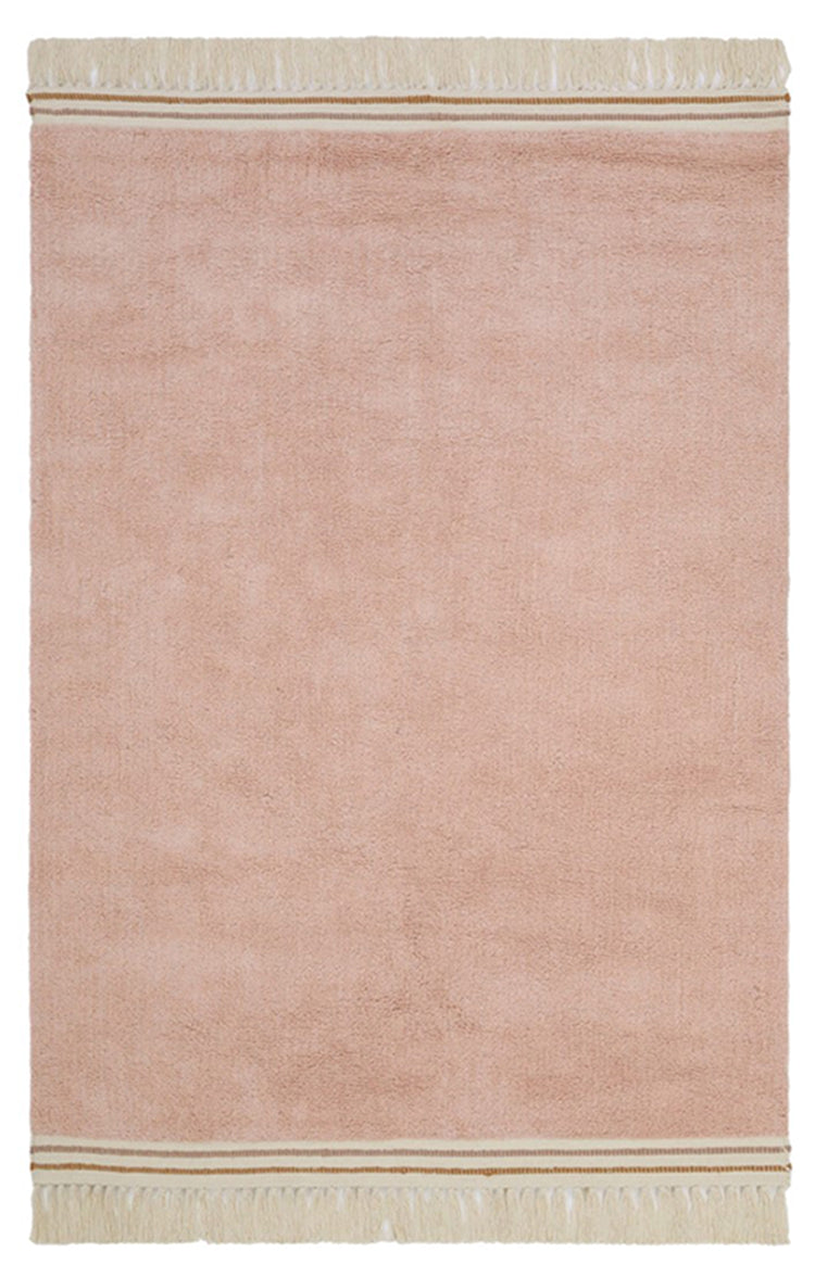 Roze Ella vloerkleed met zachte, effen structuur en beige franjes, kindvriendelijk en veilig voor de kinderkamer, duurzame. - Default Title - 120x170, Petit Tapis, rechthoek, Vloerkleed, wolk - Ella Vloerkleed - Casa Mini