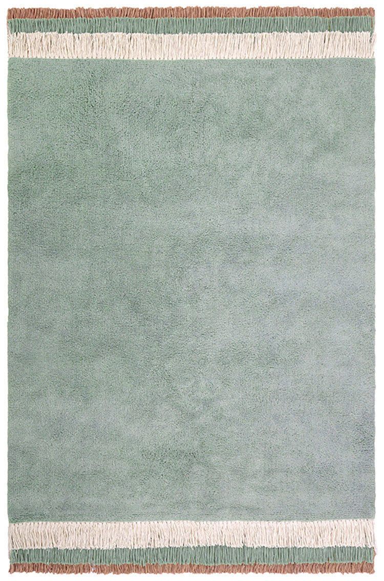 Rechthoekig vloerkleed in zachte mintgroene kleur met een organische, wolkachtige textuur en franjes in beige en zachtbruin. - Jules Ocean Vloerkleed - Default Title - 120x170, Mint, Petit Tapis, rechthoek, Vloerkleed, wolk - Casa Mini