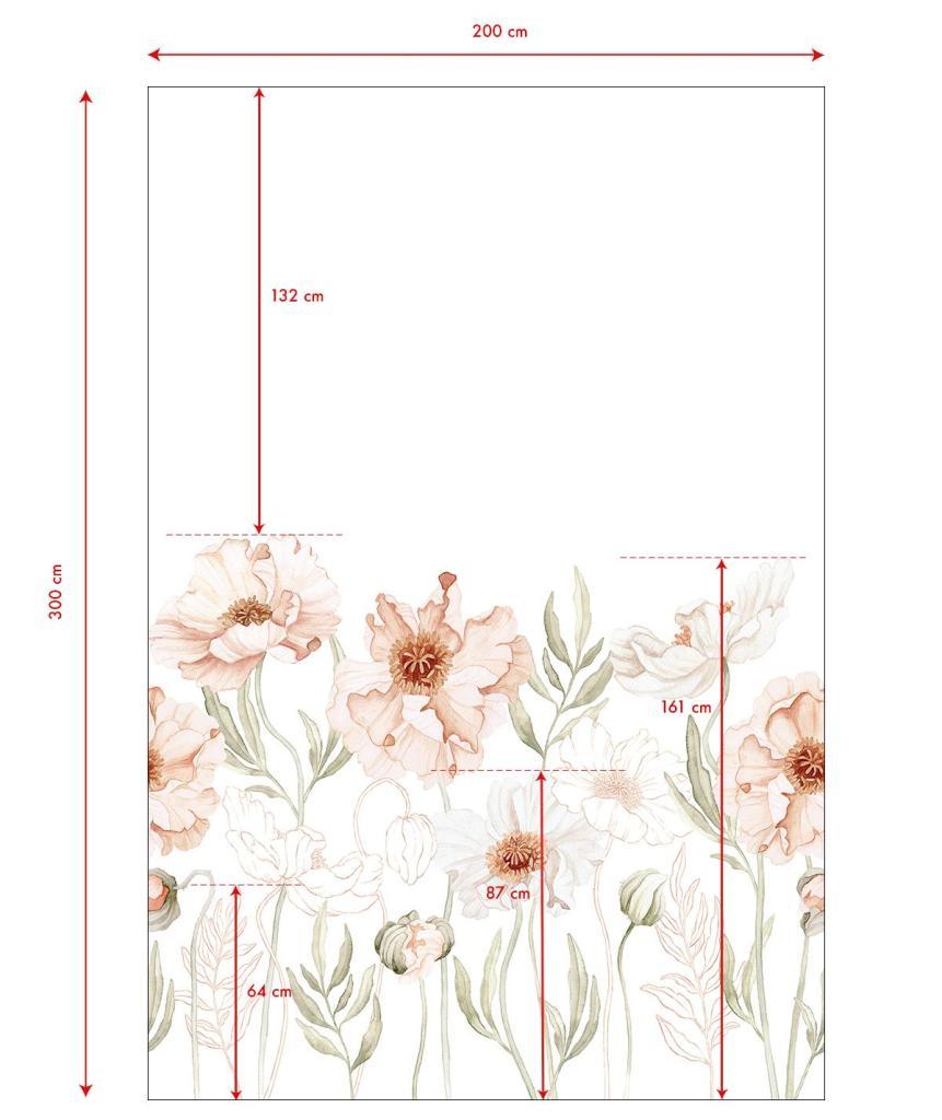 Behangwand met organisch bloemmotief in zachte pastelkleuren, kindvriendelijk en veilig voor kinderkamerinterieur, ideaal. - 2.48 x 2 M - Poppy Behangwand | Lilipinso - behang, behangpaneel, bloemen, bloemen en bladeren, kinderkamer, kinderkamer behang, lilipinso, Muursticker - Casa Mini