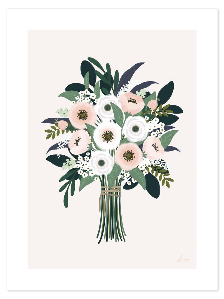Poster met organisch bloemboeket in zachte tinten wit, roze en groen, veilig en kindvriendelijk ontwerp voor kinderkamer,. - Poster met lijst Boeket | Lilipinso - Default Title - bloemen, bloemen en bladeren, kinderkamer, lilipinso, wonderland - Casa Mini