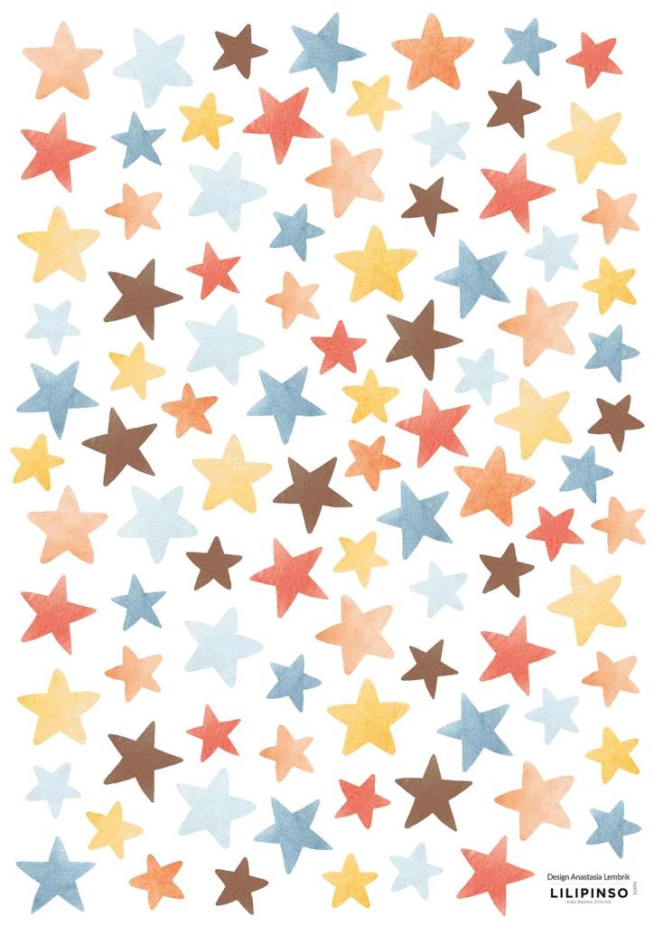 Organische, veilige en kindvriendelijke muurstickers met sterren in zachte tinten oranje, geel, blauw en bruin, ideaal voor. - Muursticker | Stars - Default Title - Gentle friends, kinderkamer, lilipinso, Muursticker, Sterren - Casa Mini