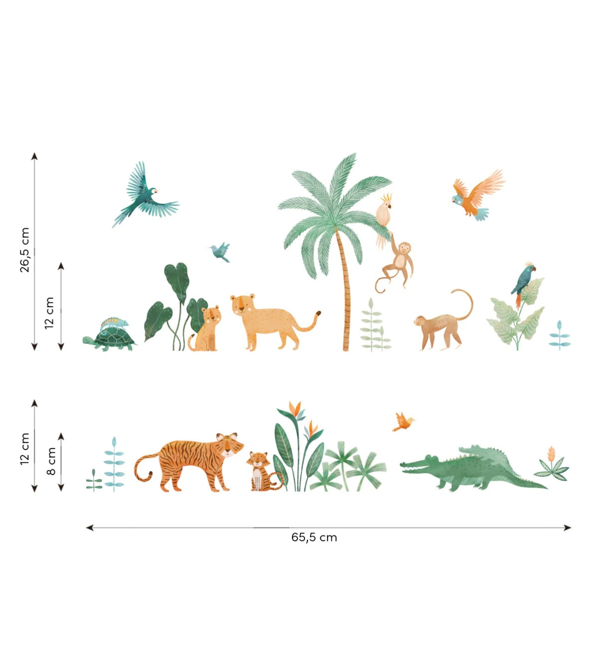 Kleurrijke muursticker set met jungle dieren en planten in zachte, natuurlijke tinten voor kinderkamerdecoratie. - Muursticker | Jungle Animal - Default Title - Bosdieren, jungle, kinderkamer, lilipinso, Muursticker, vliesbehang, Yatsuni - Casa Mini