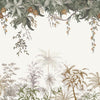 Organisch jungle behangpaneel met groene en bruine bladeren en bloemen, veilig en kindvriendelijk voor kinderkamerinterieur. - 2.48 x 2 M - Utan Jungle Behangwand | Lilipinso - behang, behangpaneel, bloemen, bloemen en bladeren, jungle, kinderkamer, kinderkamer behang, lilipinso, Muursticker, utan - Casa Mini