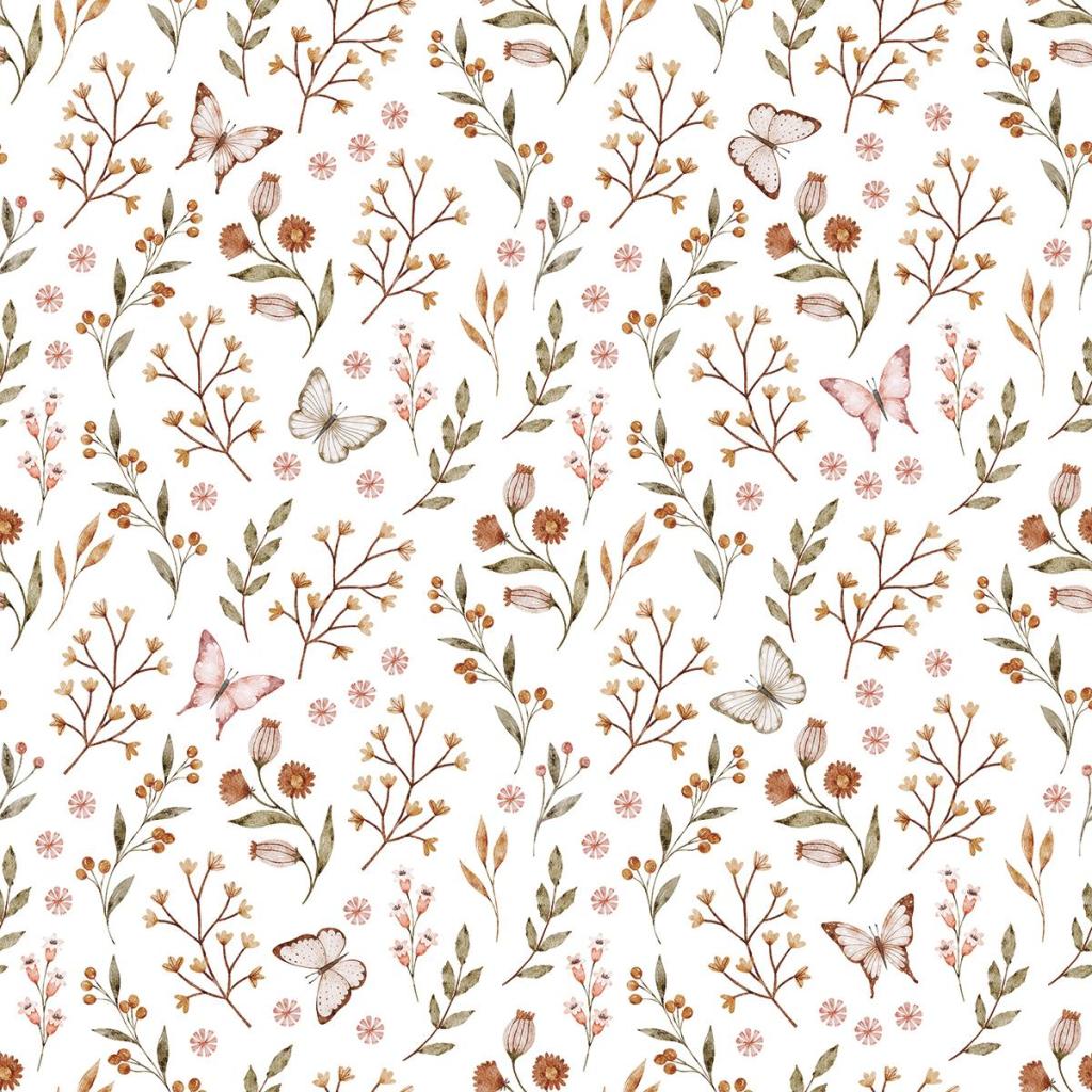 Behang met zachtroze en beige bloemen en bladeren, lichte vlinders, organisch en kindvriendelijk voor veilige kinderkamer en . - Default Title - Coccinella Butterflies | Lilipinso - behang, bloemen, bloemen en bladeren, Coccinella, kinderkamer, kinderkamer behang, lilipinso, vliesbehang, vlinder, vlinders - Casa Mini
