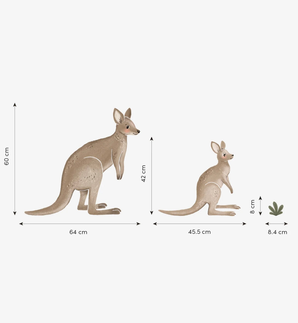 Muursticker van twee organische, veilige kangaroes in naturelbruine tinten met subtiele schaduwen, perfect voor kinderkamer. - Default Title - Muursticker | Lilydale Kangaroos XL - bloemen en bladeren, Kangaroe, kinderkamer, lilipinso, Lilydale, Muursticker - Casa Mini
