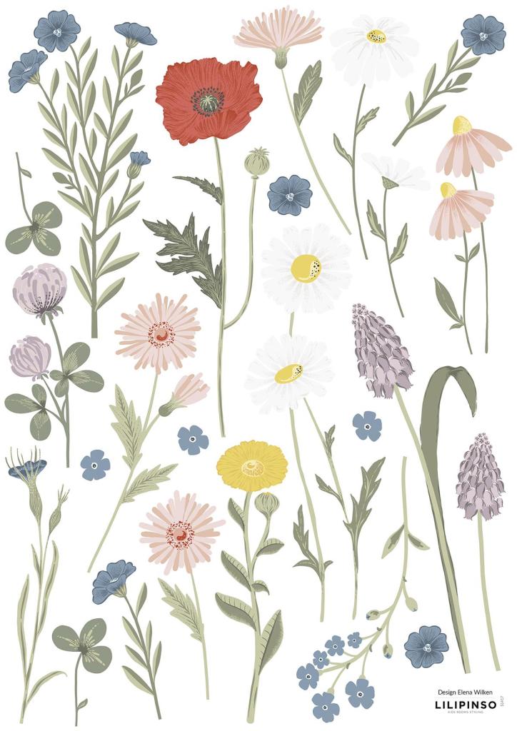 Organische muurstickers met kindvriendelijke, kleurrijke korenbloemen en bladeren, perfect voor kinderkamer,. - Muursticker | Cornflowers - Default Title - bloemen, bloemen en bladeren, kinderkamer, lilipinso, Muursticker, vliesbehang - Casa Mini