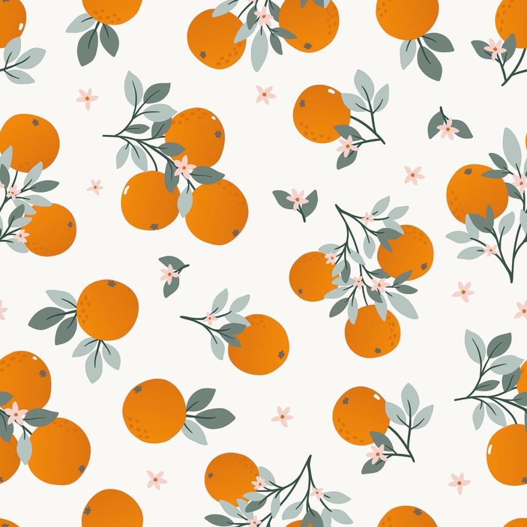 Organisch oranje sinaasappel behang met groene bladeren en zachte roze bloemen, veilig en kindvriendelijk voor. - Default Title - Louise Orange | Lilipinso - behang, bloemen, kinderkamer, kinderkamer behang, lilipinso, louise, Orange, Sinaasappels, vliesbehang - Casa Mini