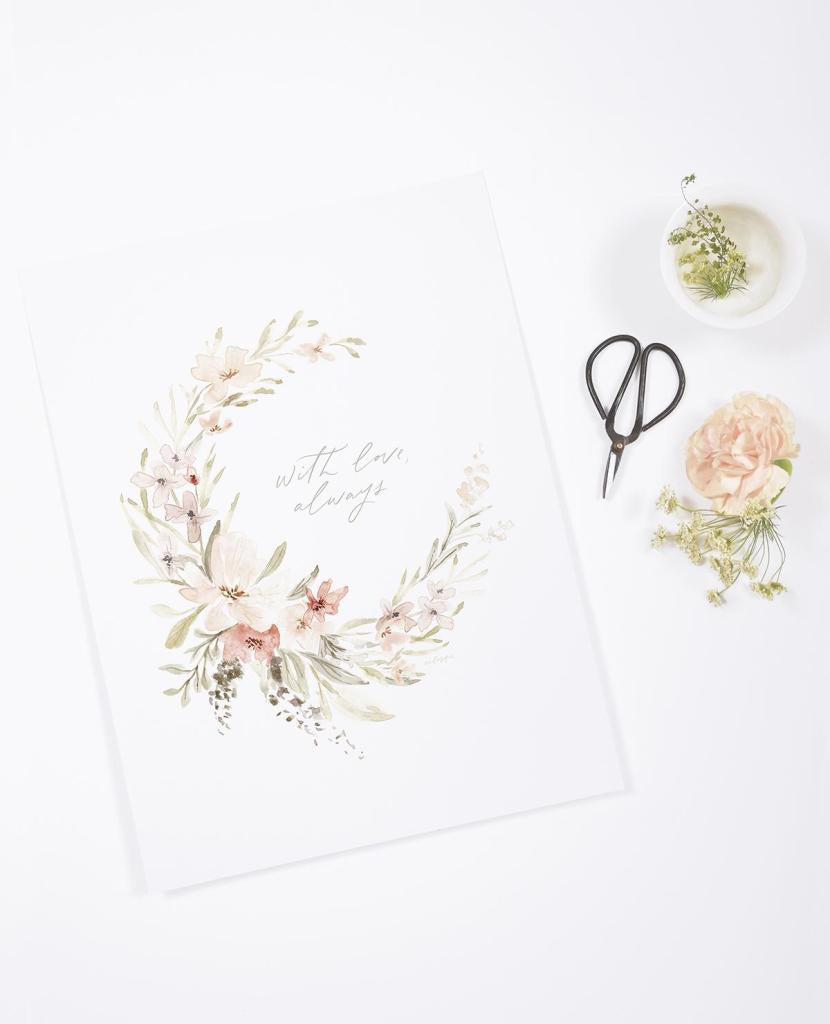 Poster met zachtroze en beige bloemenkrans en groene bladeren, organisch en kindvriendelijk ontwerp voor een veilige en. - Poster met lijst Appoline | Lilipinso - Default Title - appoline, bloemen, bloemen en bladeren, kinderkamer, lilipinso - Casa Mini