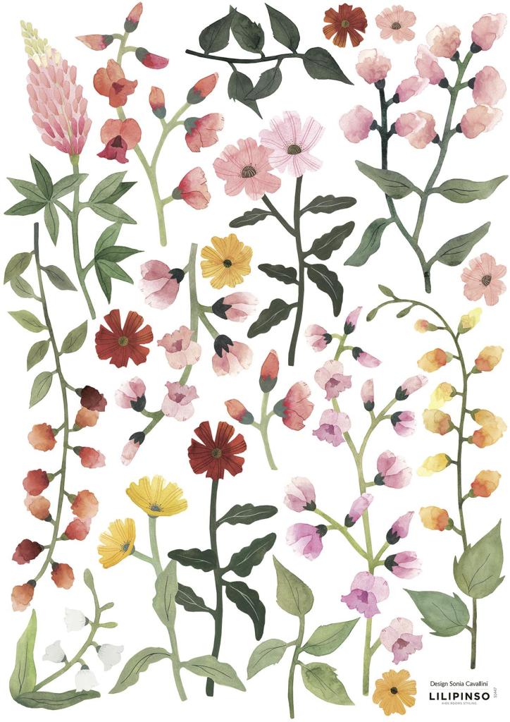 Organische, kindvriendelijke muurstickers met zachte bloemen en bladeren in pastelroze, geel en groen, perfect voor de. - Muursticker | Pretty Flower - Default Title - bloemen, bloemen en bladeren, kinderkamer, lilipinso, Muursticker, vliesbehang - Casa Mini