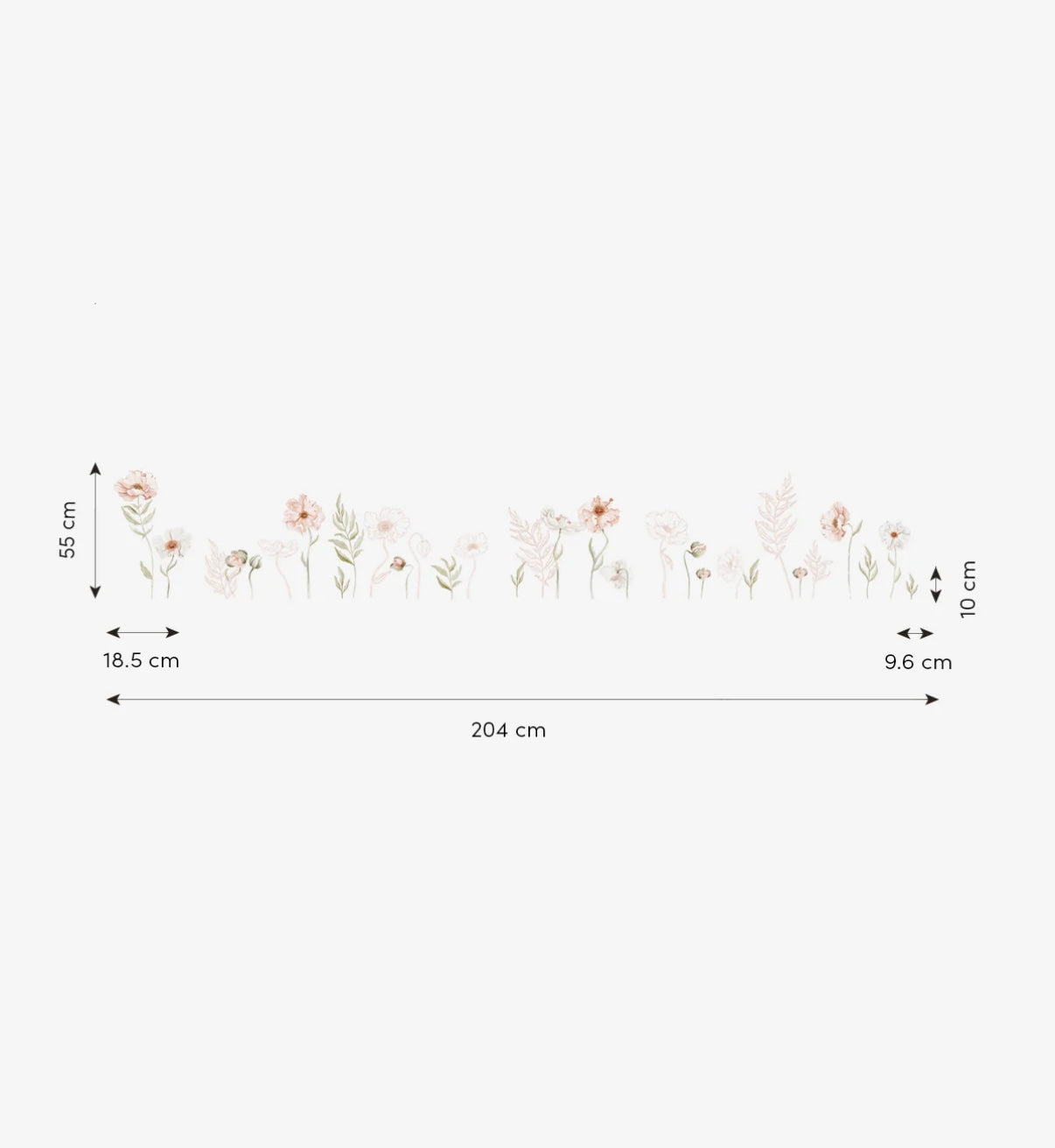 Lange muurstickervel met organische, zachte klaprozen in lichtroze en beige tinten met groene stengels en bladeren, geschikt - Muursticker | Poppy L/XL - Large - Islandic poppies, kinderkamer, klaproos, lilipinso, Muursticker, vliesbehang - Casa Mini