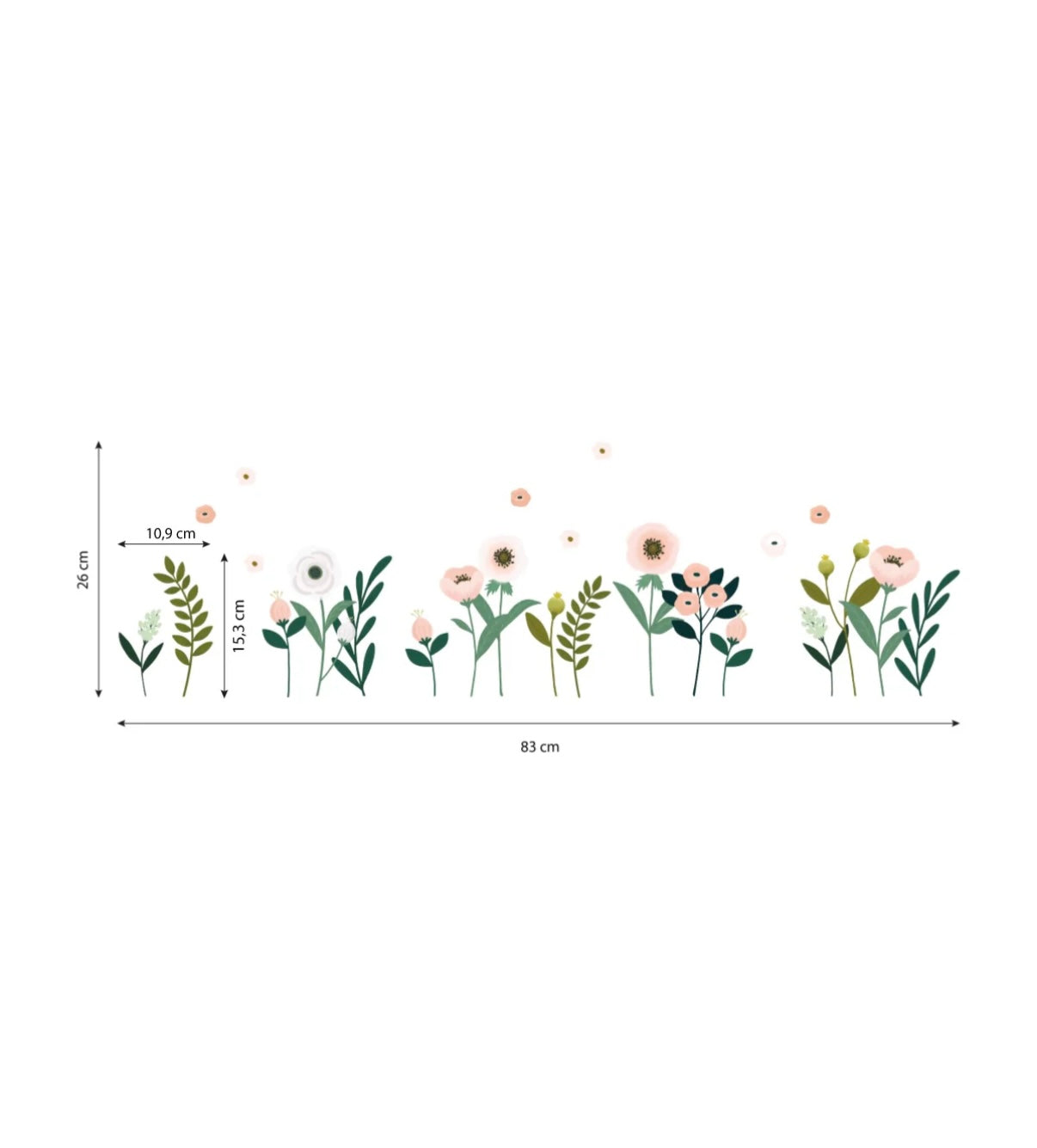 Muursticker met organische bloemen en bladeren in groen, roze en oranje tinten, speels verspreid over 90 cm breed,. - Muursticker | Flowers & Leaves - Default Title - bloemen, bloemen en bladeren, kinderkamer, lilipinso, Muursticker, vliesbehang, wonderland - Casa Mini