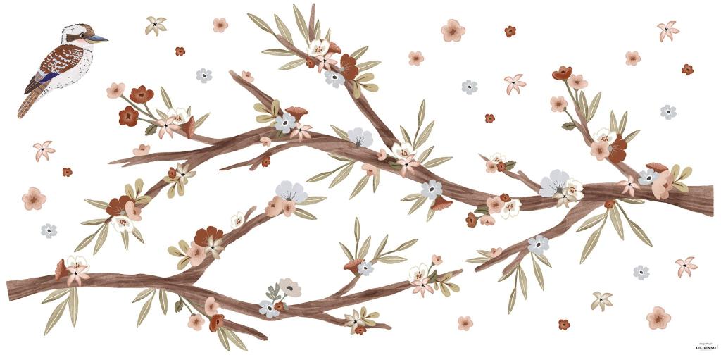 Organische muursticker met takken en bloemen in zachte bruin- en rozetinten, geschikt voor een veilig en kindvriendelijk. - Default Title - Muursticker | Lilydale Branches - Banches, bloem, bloemen, bloemen en bladeren, Flowers, kinderkamer, lilipinso, Lilydale, Luchtbalonnen, Muursticker, Takken - Casa Mini