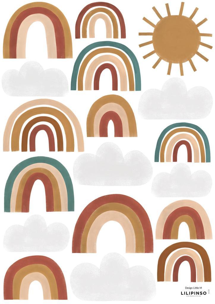 Organische, kindvriendelijke muurstickers met zachte aardetinten, regenbogen en zon voor multifunctionele decoratie in de. - Muursticker | Pretty Rainbow - Default Title - kinderkamer, lilipinso, Muursticker, Regenbogen, Regenboog, sunny, vliesbehang - Casa Mini