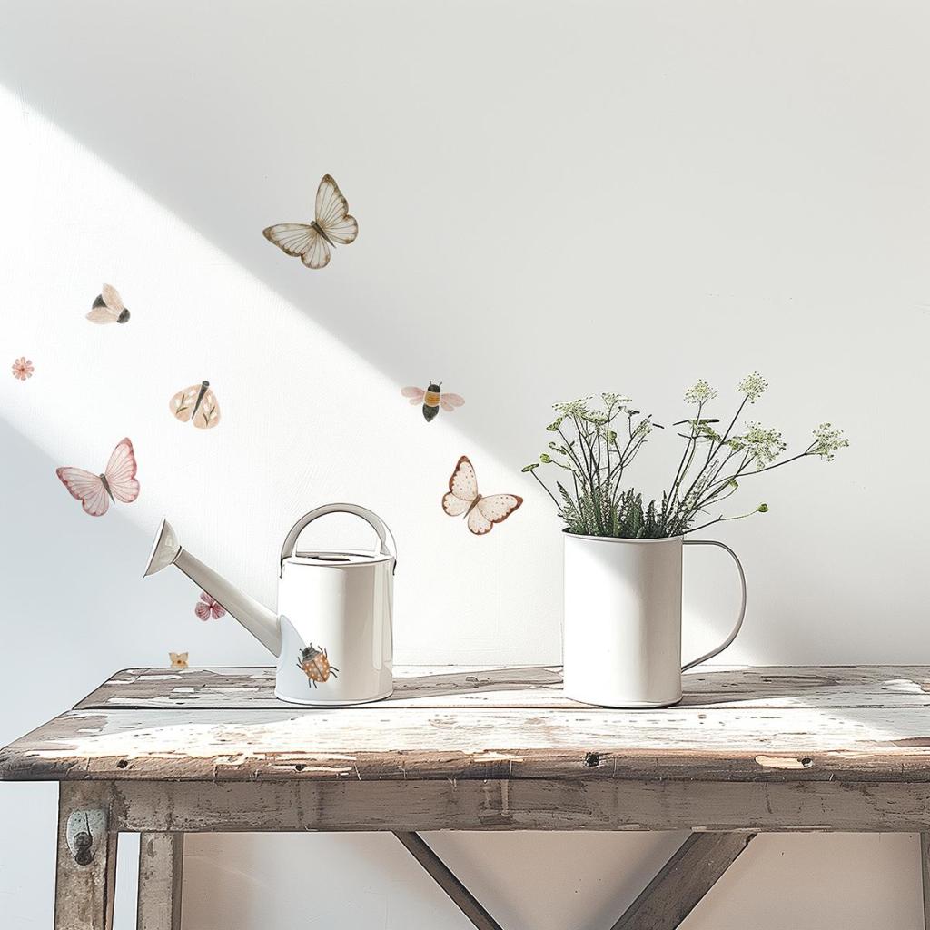 Organische, kindvriendelijke muurstickers met kleurrijke vlinders en lieveheersbeestjes op witte muur, multifunctioneel voor . - Muursticker | Butterflies and Insects - Default Title - bloemen, Coccinella, Insecten, kinderkamer, lilipinso, Muursticker, vliesbehang, vlinders - Casa Mini