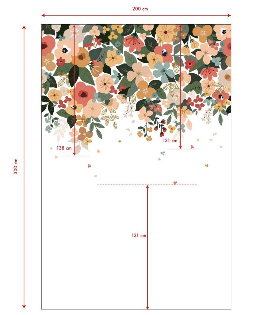 Organisch bloemenbehangpaneel met zachte oranje, roze en groen tinten, kindvriendelijk en veilig voor de kinderkamer,. - Bloem Behangwand | Lilipinso - 2.48 x 2 M - behang, behangpaneel, bloem, bloemen, bloemen en bladeren, kinderkamer, kinderkamer behang, lilipinso - Casa Mini