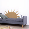 Organische bruine zon muurstickers in kinderkamer boven kindvriendelijk grijs bed met kindmeubels en zacht interieur. - Default Title - Muursticker | Sunny Sun XL - kinderkamer, lilipinso, Muursticker, sunny, Zon - Casa Mini