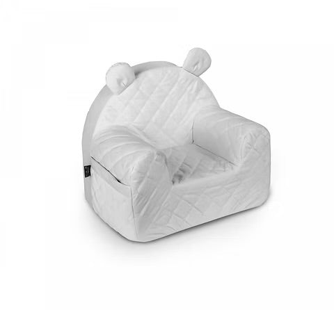 Witgrijze velvet kinderstoel met zachte vulling en schattige oortjes, ideaal voor de kinderkamer, kindvriendelijk en veilig. - Default Title - babysteps, Grey, Grijs, kinderstoel, Velvet - Kinderstoel Velvet Grey - Casa Mini