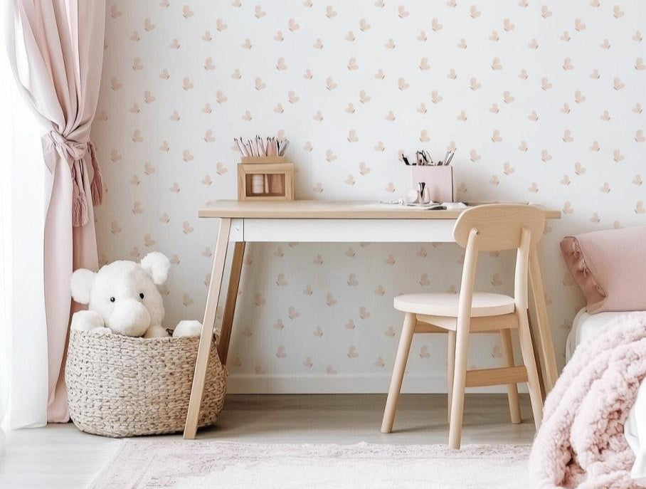 Organisch vliesbehang met klein roze vlindermotief, veilig en kindvriendelijk voor kinderkamerinterieur, gecombineerd met. - Default Title - Cherry Cherrie | Lilipinso - behang, cherry cherrie, kinderkamer, kinderkamer behang, lilipinso, vliesbehang, vlinders - Casa Mini