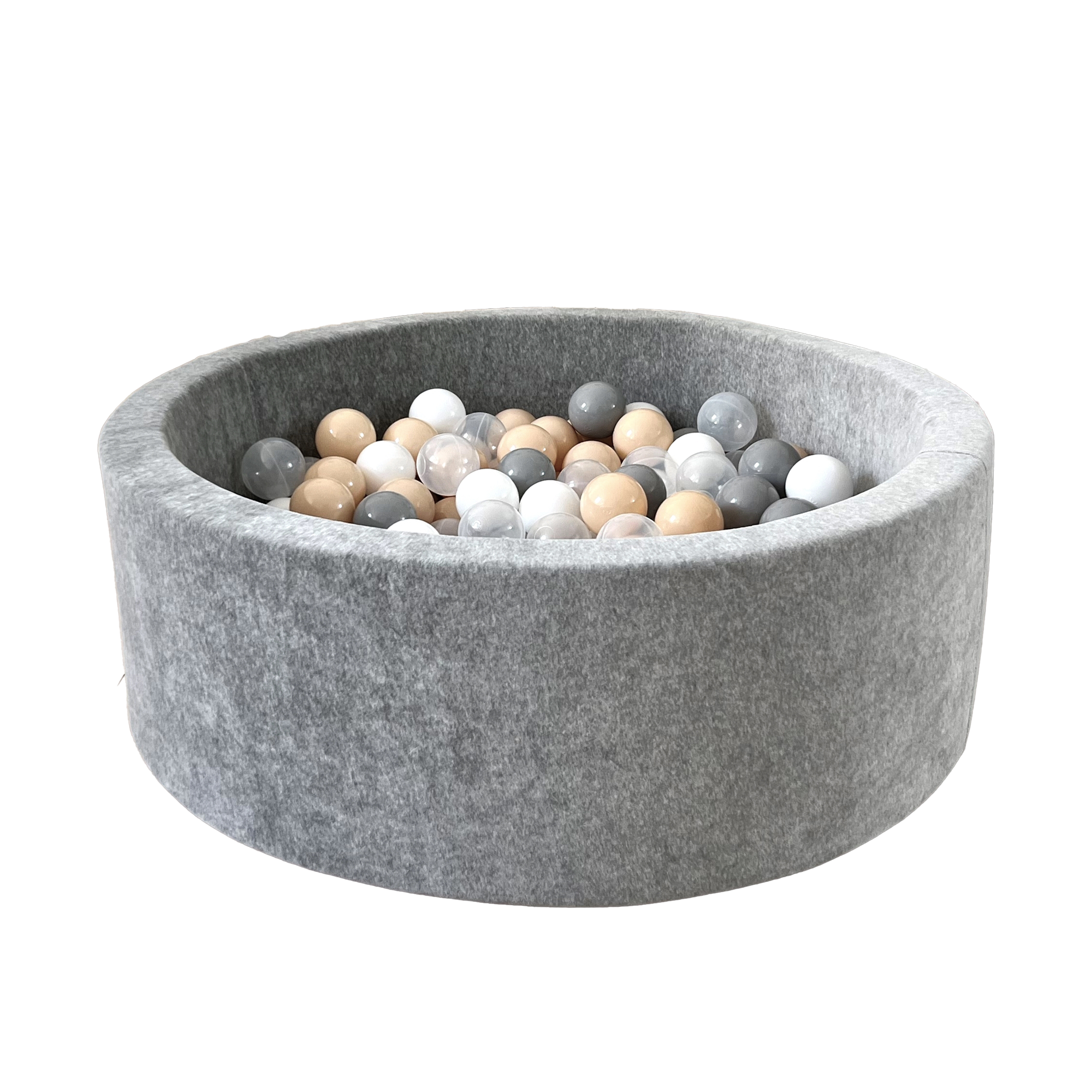 Rond ballenbad Soft Velvet in grijs katoen met zachte, kindvriendelijke wanden en neutrale ballen in grijs, wit en beige,. - 90x30 - 90x30, 90x40, afneembaar, Ballenbad, Elastaan, Grey, Grijs, Katoen, Soft Velvet, wasbaar - Ballenbad Soft Velvet Grey - Casa Mini