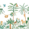Organisch junglebehang met zachte groene bladeren en beige apen, veilig en kindvriendelijk voor kinderkamerinterieur. - 2.48 M x 4 M - Jungle behangwand | Lilipinso - apen, behang, behangpaneel, jungle, kinderkamer, kinderkamer behang, lilipinso, Yatsuni - Casa Mini