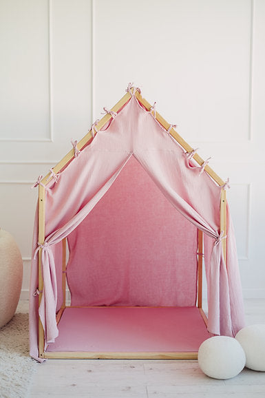 Roze Scandi speelhuis met opengewerkte gordijnen, kindvriendelijk en veilig ontwerp voor de kinderkamer, van stevige. - Default Title - Moje, pink, roze, Scandi II, Speelhuis - Speelhuis Scandi Pink II - Casa Mini