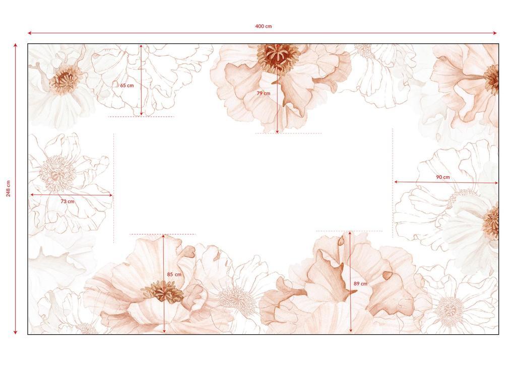 Behangwand met organische, zachte klaprozen in beige- en bruintinten, geschikt voor veilig, kindvriendelijk. - 2.48 M x 4 M - Islandic Poppies Behangwand | Lilipinso - behang, behangpaneel, Islandic poppies, kinderkamer, kinderkamer behang, klaproos, klaprozen, lilipinso - Casa Mini