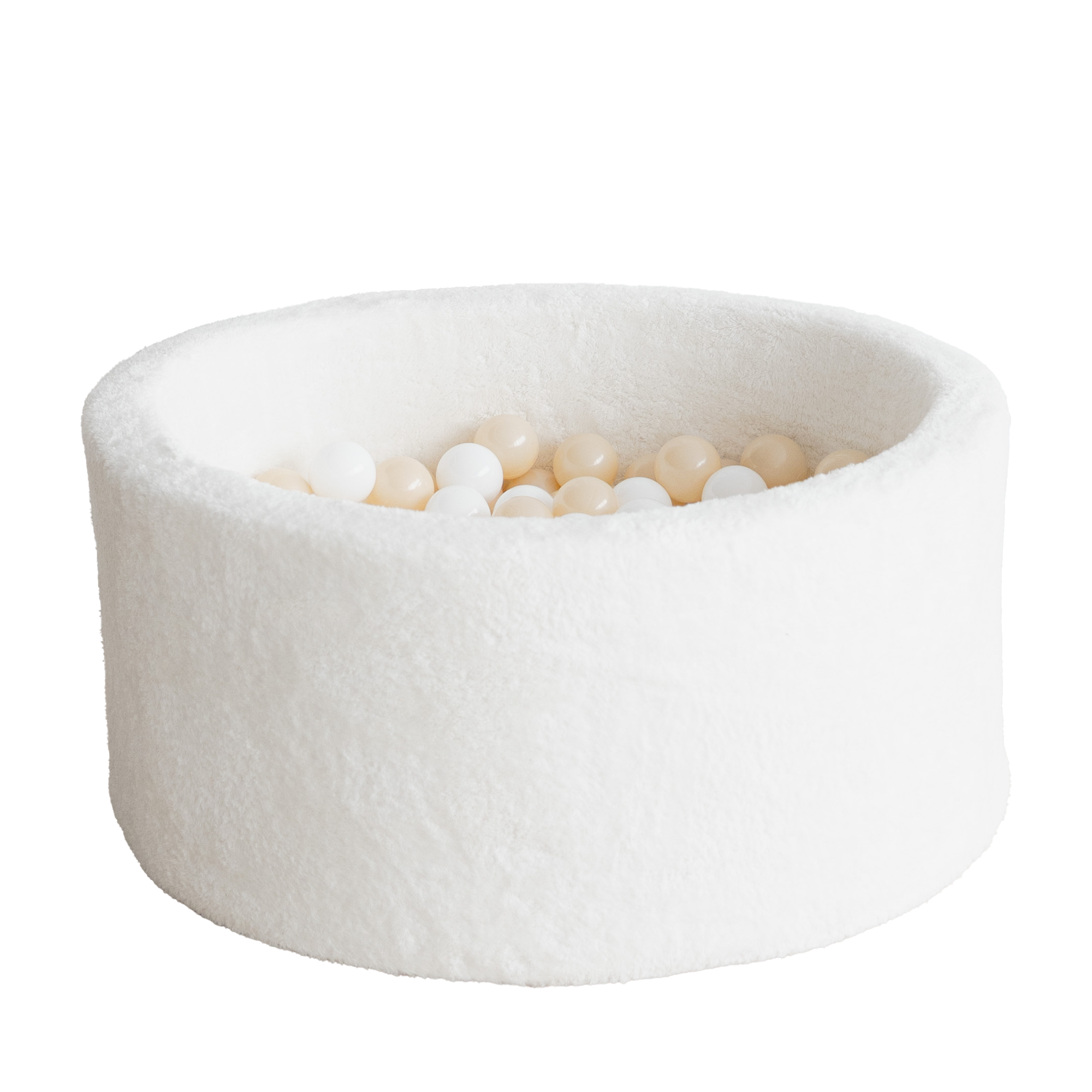 Wit pluche ballenbad met zachte, kindvriendelijke stof en witte ballen, ideaal voor veilige speelplek in kinderkamer,. - 90x30 - 90x30, 90x40, afneembaar, Ballenbad, Moje, pluche, Polyester, wasbaar, Wit - Ballenbad Teddy White - Casa Mini