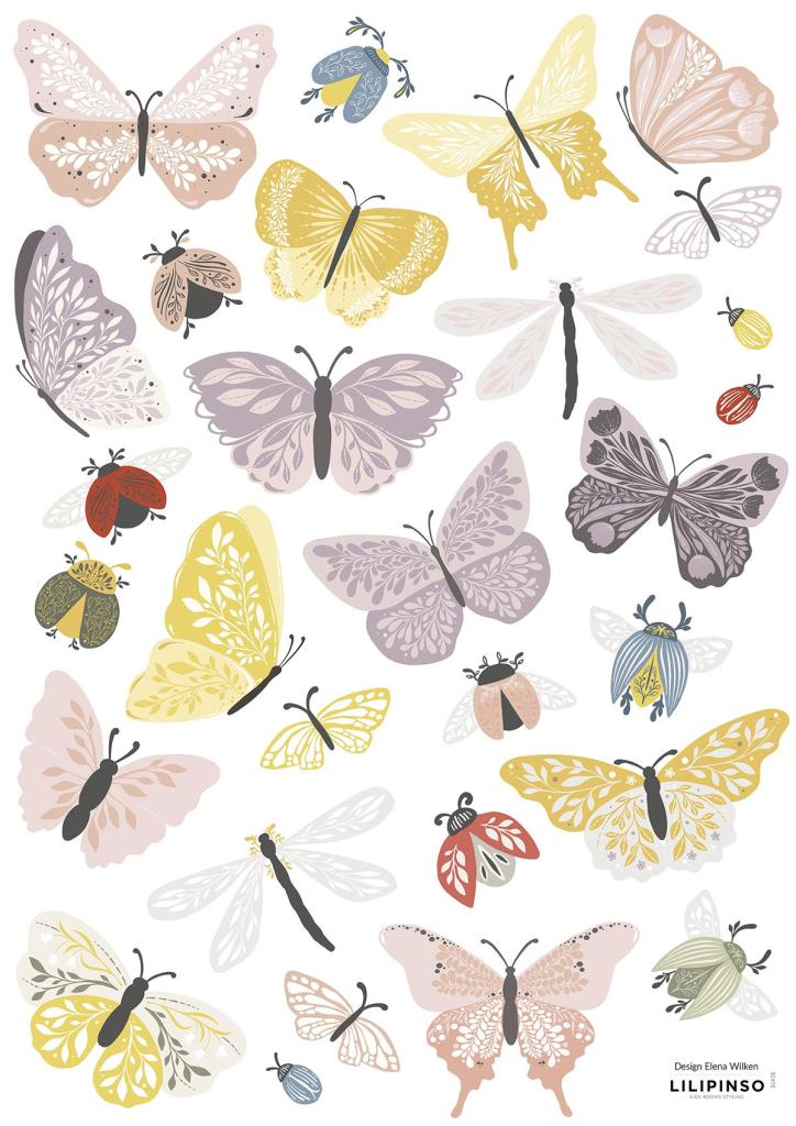 Muursticker met organisch ontworpen vlinders, lieveheersbeestjes en andere insecten in zachte pastelkleuren, veilig en. - Muursticker | Wild Butterflies and Insects - Default Title - bloemen, Coccinella, Insecten, kinderkamer, lilipinso, Muursticker, vliesbehang, vlinders - Casa Mini