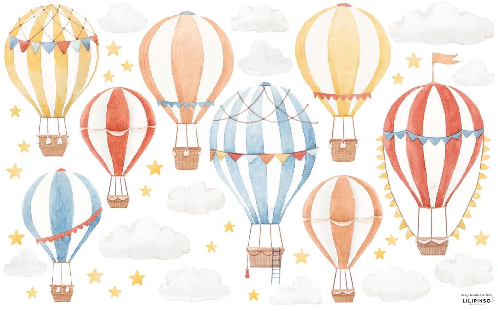 Organische muurstickers met zachte pastelkleuren luchtballonnen en sterren, veilig en kindvriendelijk voor kinderkamer en. - Default Title - Muursticker | Balloons - Balon, Gentle friends, kinderkamer, lilipinso, Luchtbalonnen, Muursticker - Casa Mini