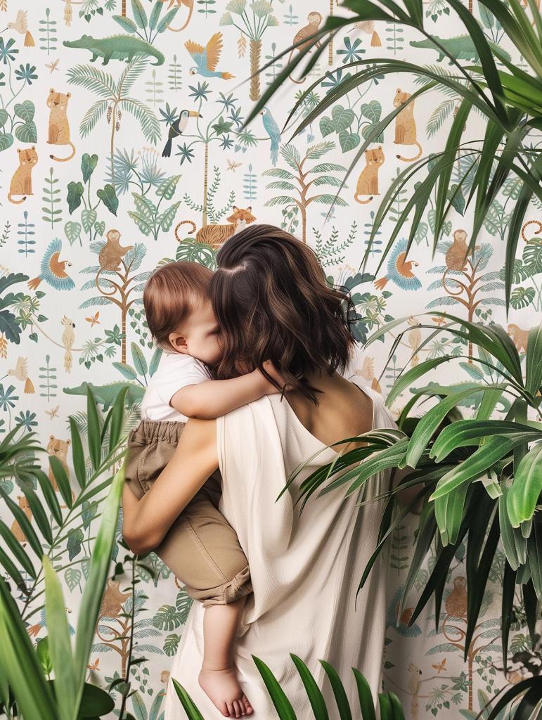 Organisch jungle vliesbehang in zachte groentinten met dierenprint voor een veilig en kindvriendelijk kinderkamerinterieur. - Default Title - Yatsuni Wild | Lilipinso - behang, jungle, kinderkamer, kinderkamer behang, lilipinso, palm, vliesbehang, Yatsuni - Casa Mini