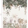 Organisch jungle-behangpaneel in zachte groentinten met bladeren en bloemen, veilig en kindvriendelijk voor. - 2.48 x 2 M - Utan Jungle Behangwand | Lilipinso - behang, behangpaneel, bloemen, bloemen en bladeren, jungle, kinderkamer, kinderkamer behang, lilipinso, Muursticker, utan - Casa Mini