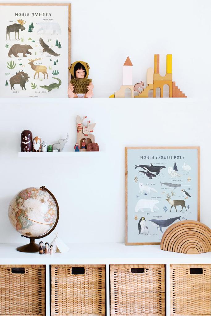 Organische, kindvriendelijke poster Noord Amerika met kleurrijke dieren en planten, perfect voor kinderkamerdecoratie, toont . - Poster Noord Amerika | Lilipinso - Default Title - bloemen en bladeren, kinderkamer, lilipinso, living earth, Noord Amerika - Casa Mini