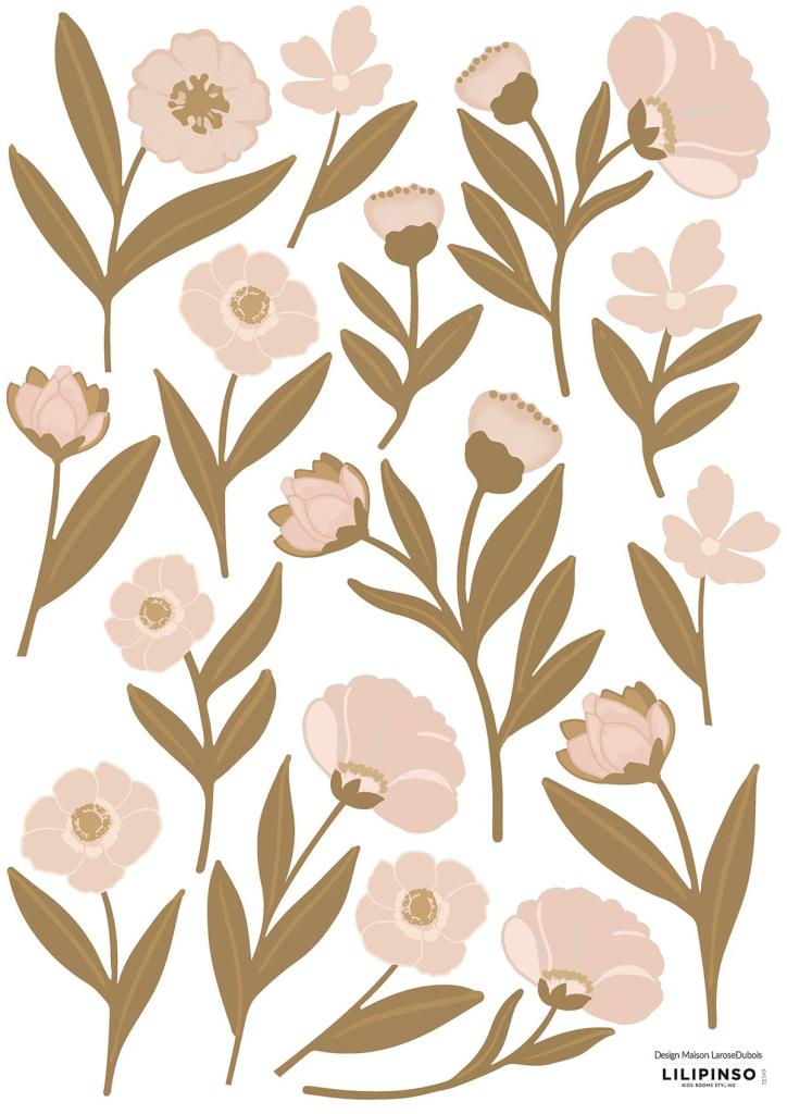 Organische, kindvriendelijke muurstickers met zachte roze bloemen en groene bladeren, ideaal voor de kinderkamer,. - Muursticker | Flowers - Default Title - bloemen, bloemen en bladeren, kinderkamer, lilipinso, Muursticker, vliesbehang - Casa Mini