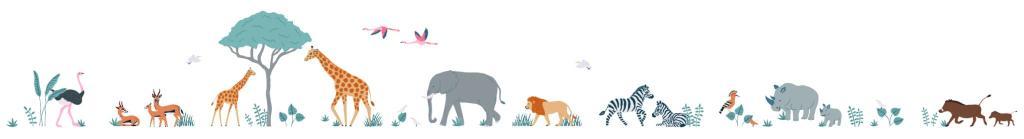 Langwerpige muurstickers met organische, zachte kleuren en duidelijke silhouetten van diverse Afrikaanse savannedieren zoals - Muursticker | Savanna - Default Title - Giraffe, kinderkamer, lilipinso, Muursticker, Savanne, Tanzania, vliesbehang - Casa Mini