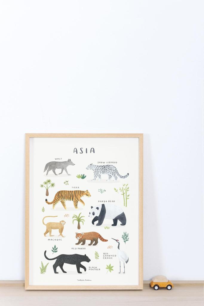 Organische poster Azië met kleurrijke dieren en planten, veilige prints voor kinderkamer, multifunctionele kwaliteit. - Poster Azië | Lilipinso - Default Title - Azië, bloemen en bladeren, kinderkamer, lilipinso, living earth - Casa Mini
