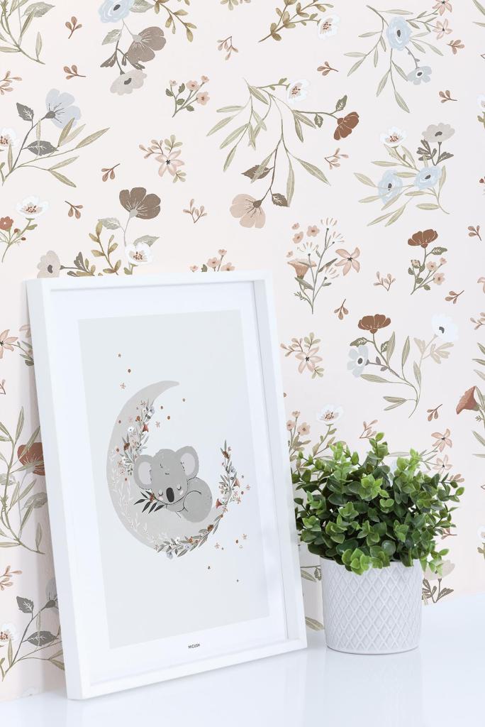 Wit gelijst organisch kinderpostertje met kindvriendelijke koala op een maansikkel, zachte pastelkleuren, geschikt voor. - Poster Koala | Lilipinso - Default Title - kinderkamer, koala, lilipinso, Lilydale - Casa Mini